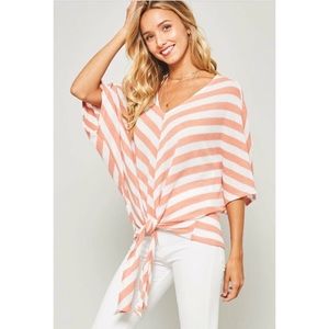 💗SALE💗Dolman peach and white striped tie top